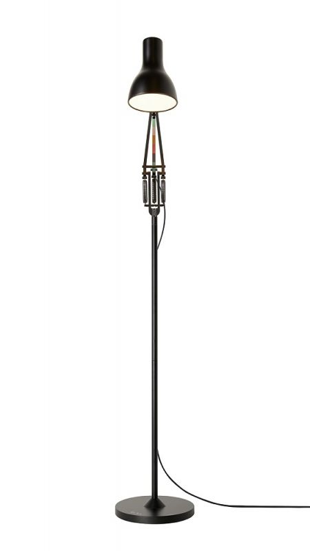 Schwarze Type 75 Stehleuchte von Anglepoise, Paul Smith Edition, mit verstellbarem Lampenschirm und Federmechanismus.